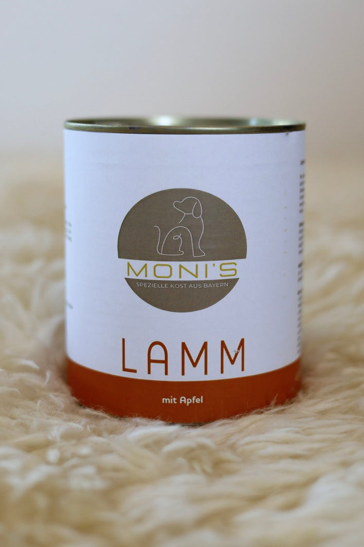 Moni`s herzhafte natürliche Mahlzeit in Lebensmittelqualität für Ihren Hund 800g Dose Lamm