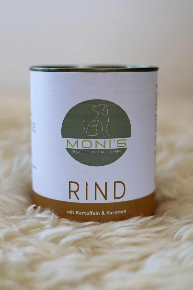 Moni`s herzhafte natürliche Mahlzeit in Lebensmittelqualität für Ihren Hund 400g Dose Rind