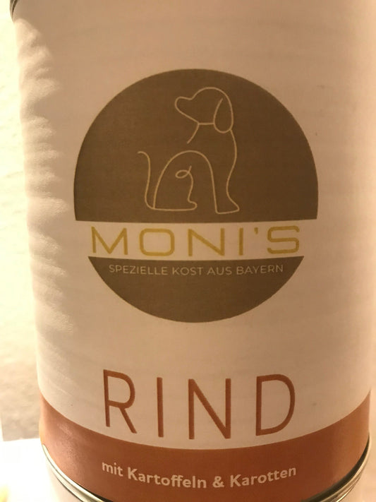 Moni`s herzhafte natürliche Mahlzeit für Ihren Hund 400g Dose Rind