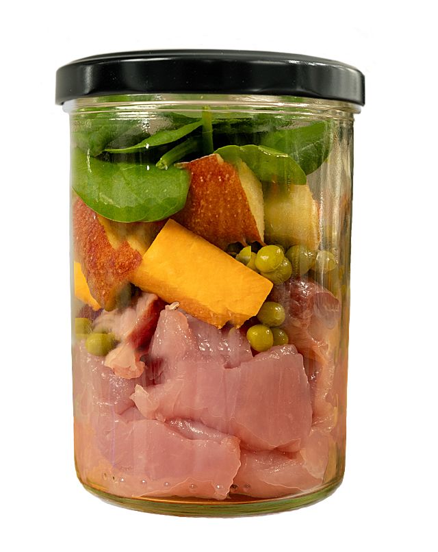 Fidelis - gekochtes Frische-Menü - im Glas 6 x 400g Pute mit Süßkartoffel, Erbsen und Spinat (Glas)