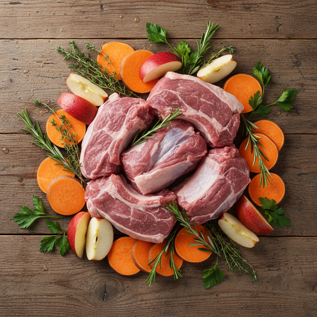 Premium Gourmetwurst Zutaten Lamm Süßkartoffel Apfel Kräuter