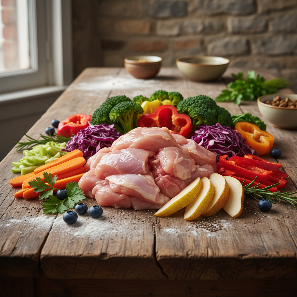 Premium Hundefutter Zutaten Huhn Gemüse Birne Lebensmittelqualität
