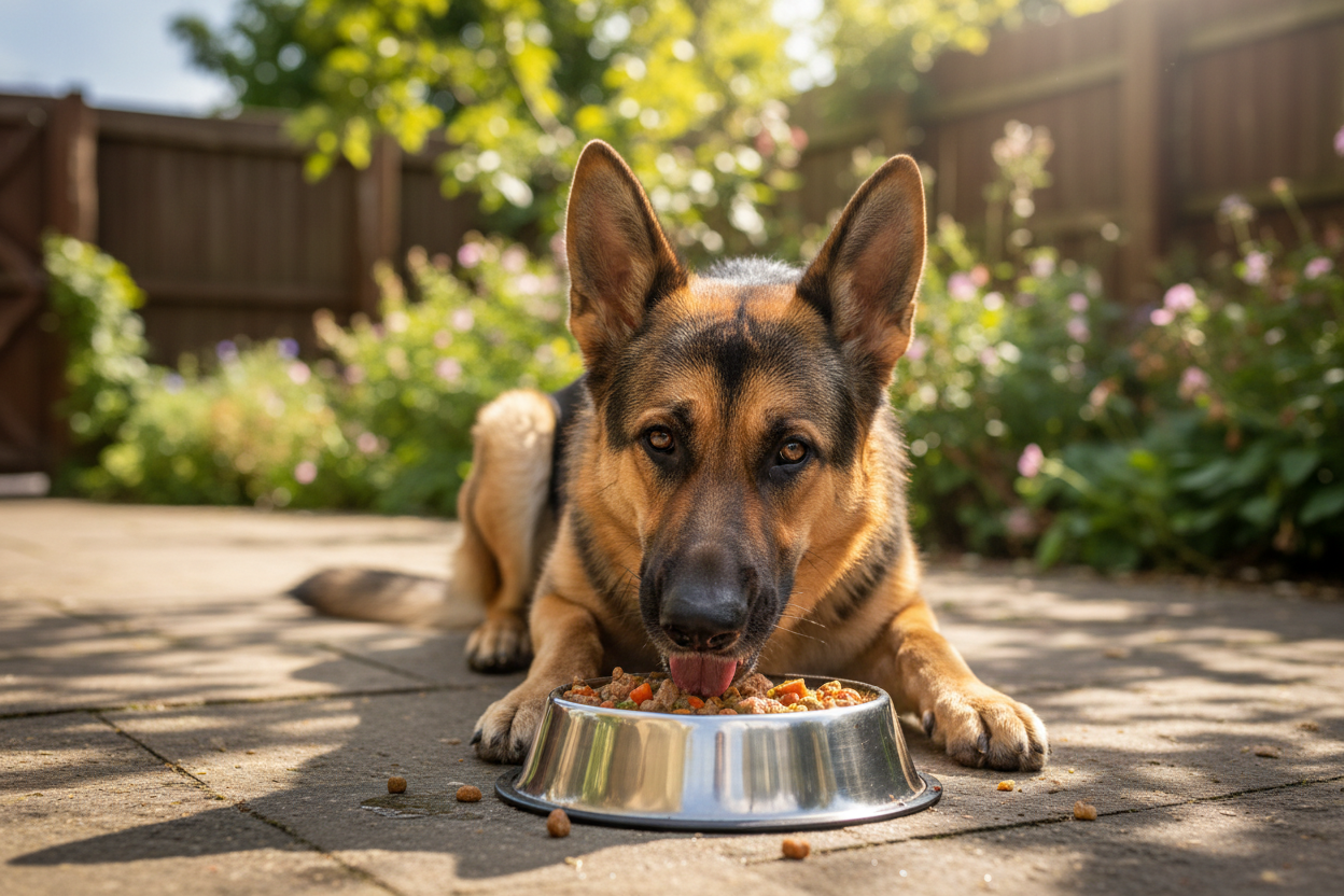 Hund frisst Moni's Premium Nassfutter Rind getreidefrei