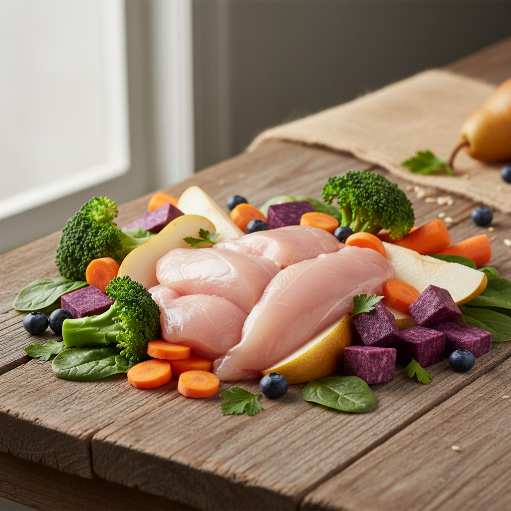 Premium Hundefutter Zutaten Huhn Gemüse Birne Lebensmittelqualität